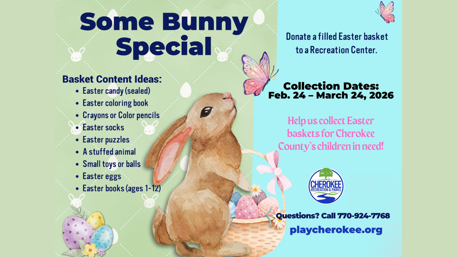 Graphic of bunny with text detailing information on Some Bunny Special Program 